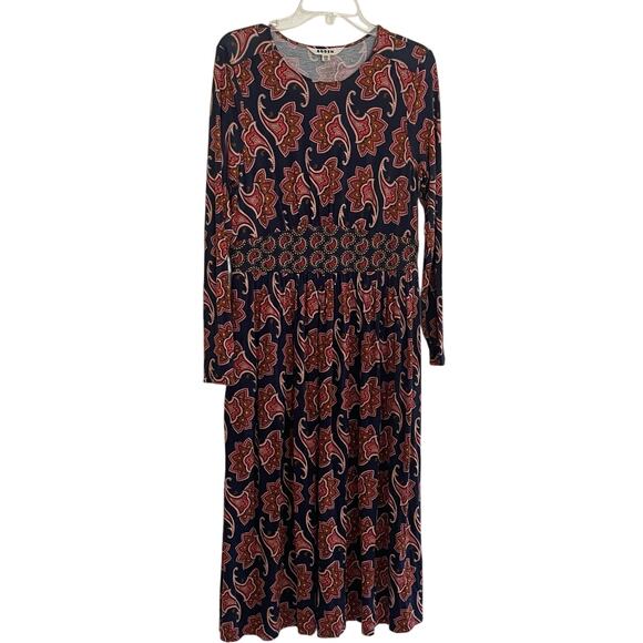 Boden Thea Long Sleeve Midi Dress French Navy Paisley Amaryllis Size 10R - Picture 6 of 9